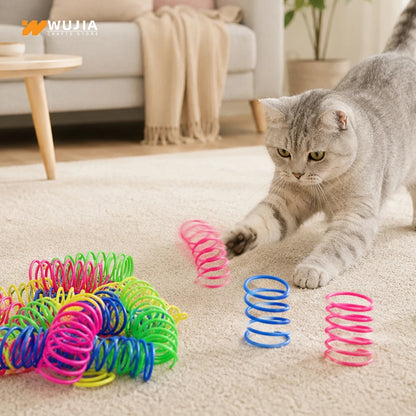 12/24pc Cat Spring Toys Colorful Plastic Spiral Interactive Cat Toy Coil Springs for Kitten Indoor Hunting Chasing Swatting Play