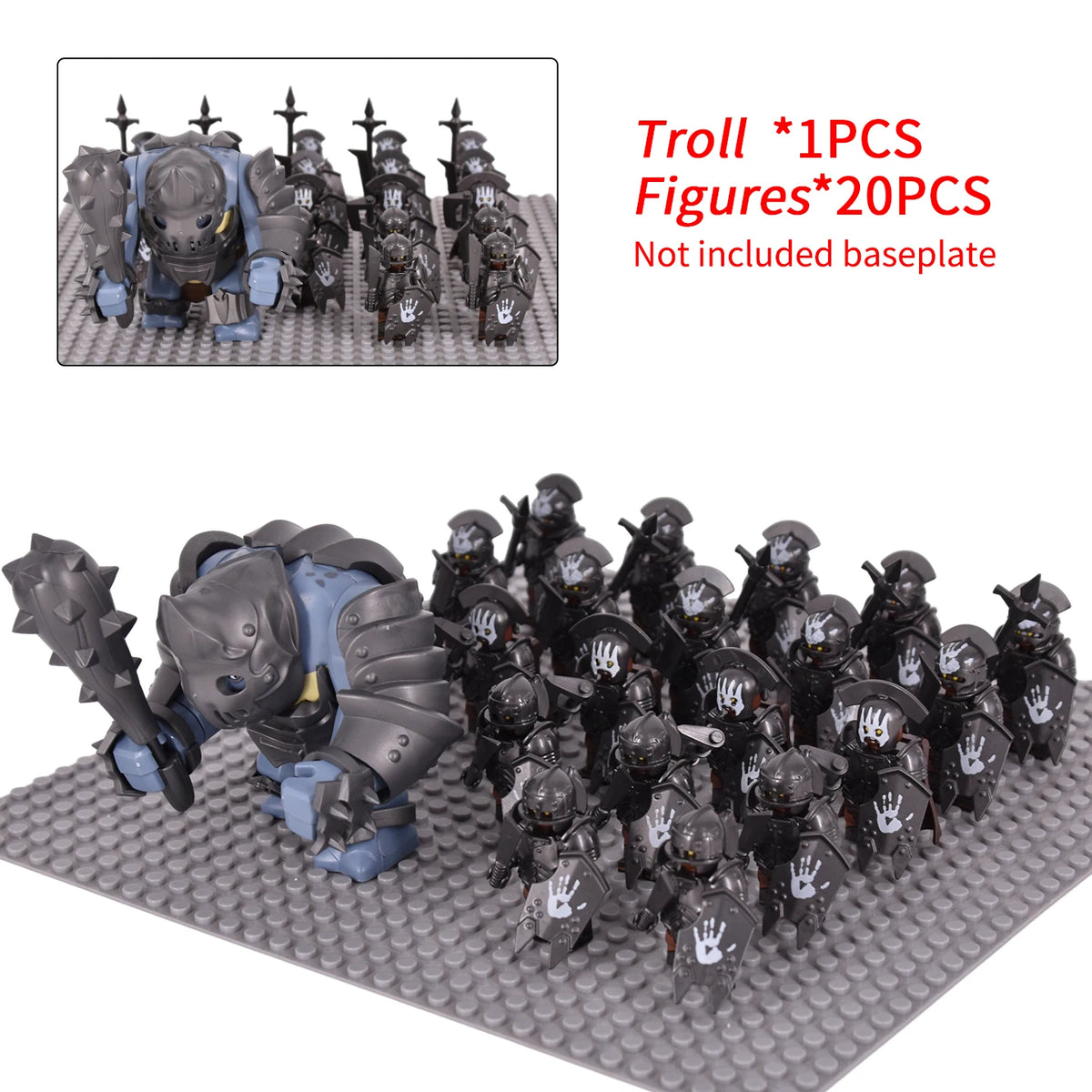Giant Troll Monster 20Pcs Armored Orc Infantry Figures Medieval Army Building Bricks, Removable Shield Scene Collectible Toy﻿﻿
