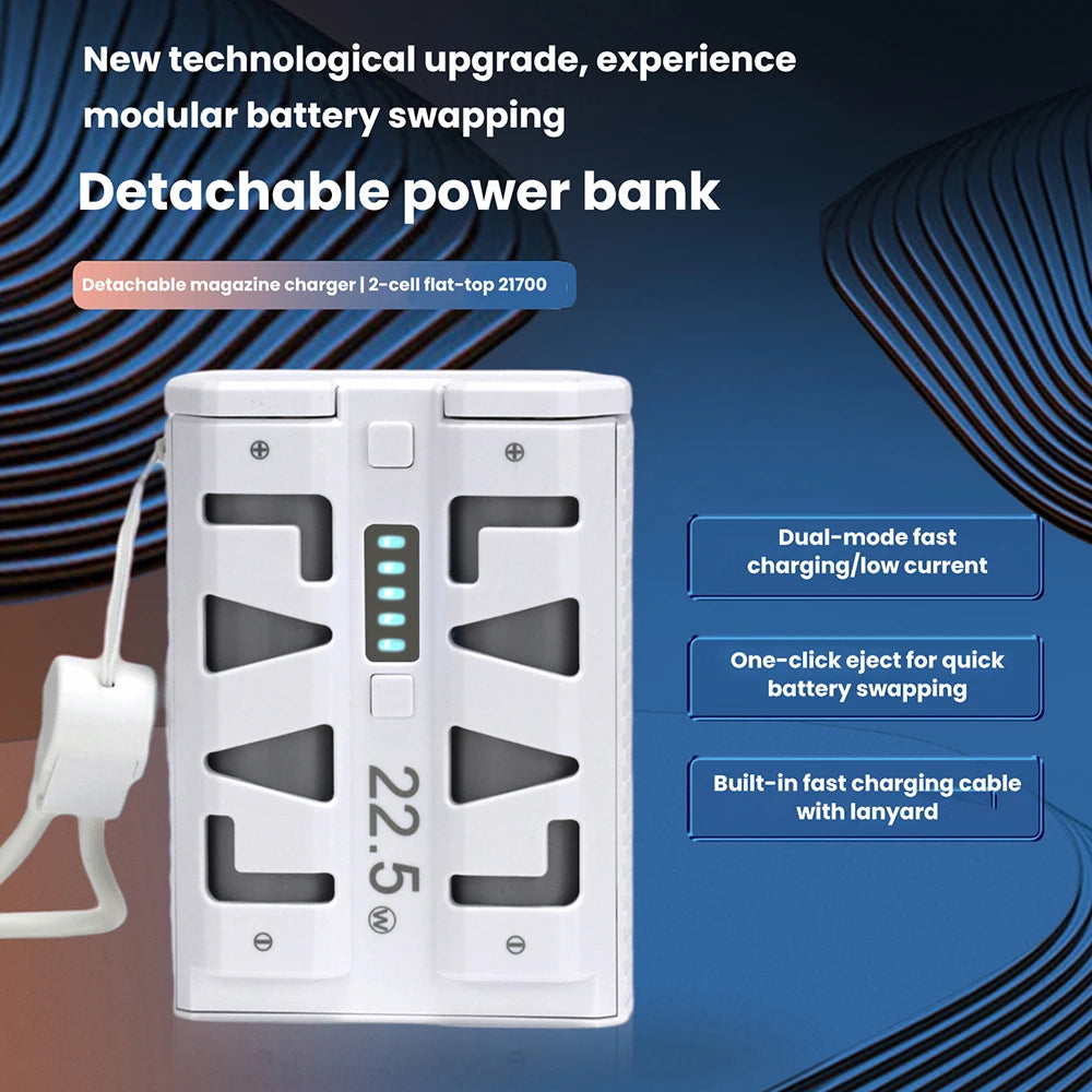 2x 21700 Power Bank Box DIY Kit 22.5W Fast Charging Dual Mode Battery Case One-Click Battery Swap Phone Charging Not Batteries