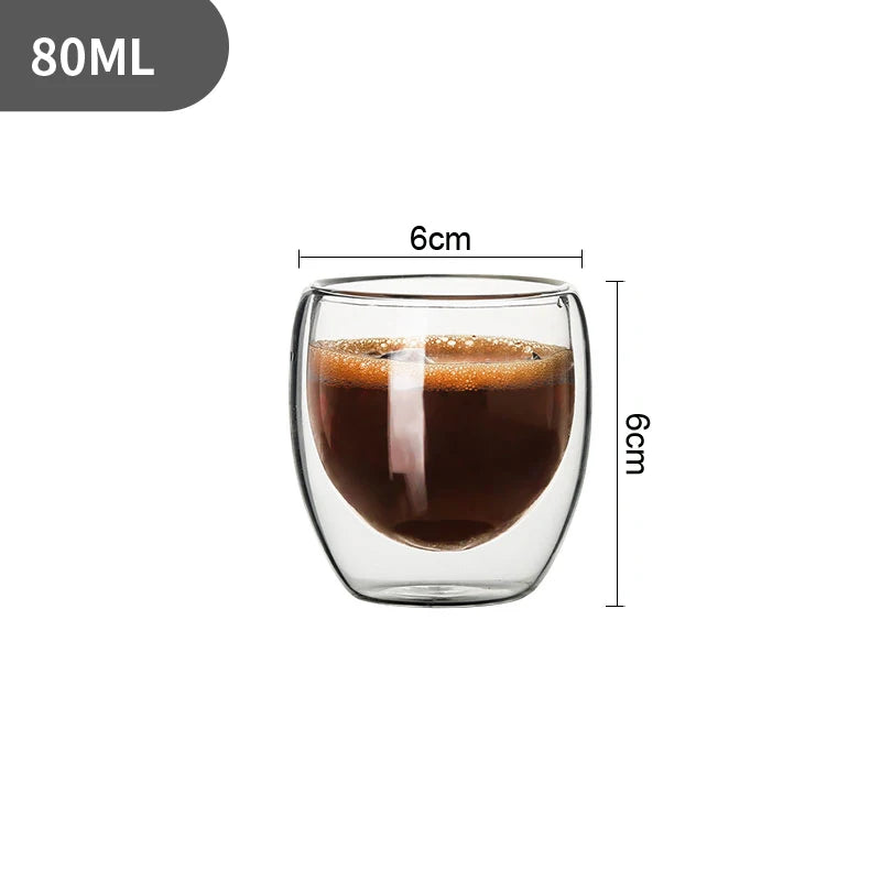 2-6PCS 80ml Double-layer Insulated Glass Cup High Borosilicate Glass Coffee Milk Mug Tea Cup Restaurant Household Drinkware Gift