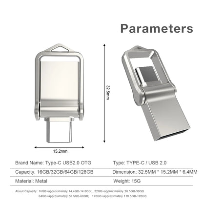Mini Metal OTG Type C Pen Drive Usb Memory Stick 16GB 32GB 8GB usb flash card 128GB 256G 512G type-C Pendrive free shipping
