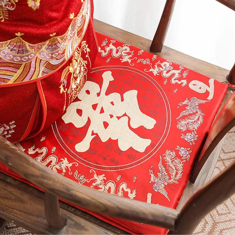 42cm 2pcs Chinese Wedding Tea Ceremony Red Double Happiness Dragon Phoenix Kneeling Cushion Home Decor Wedding Gifts