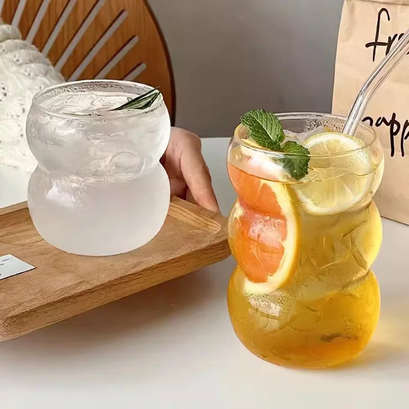 Transparant Drinking Glass Cup Creative Wave Shape Iced Coffee Tumbler Cup Juice Milk Tea Mug Drinkware Water Glasses Ripple Mug