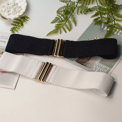 Fashion Women's Ladies Gold Buckle Wide Stretch Elastic Corset Waist Belt Waistband Dress Decoration Belt