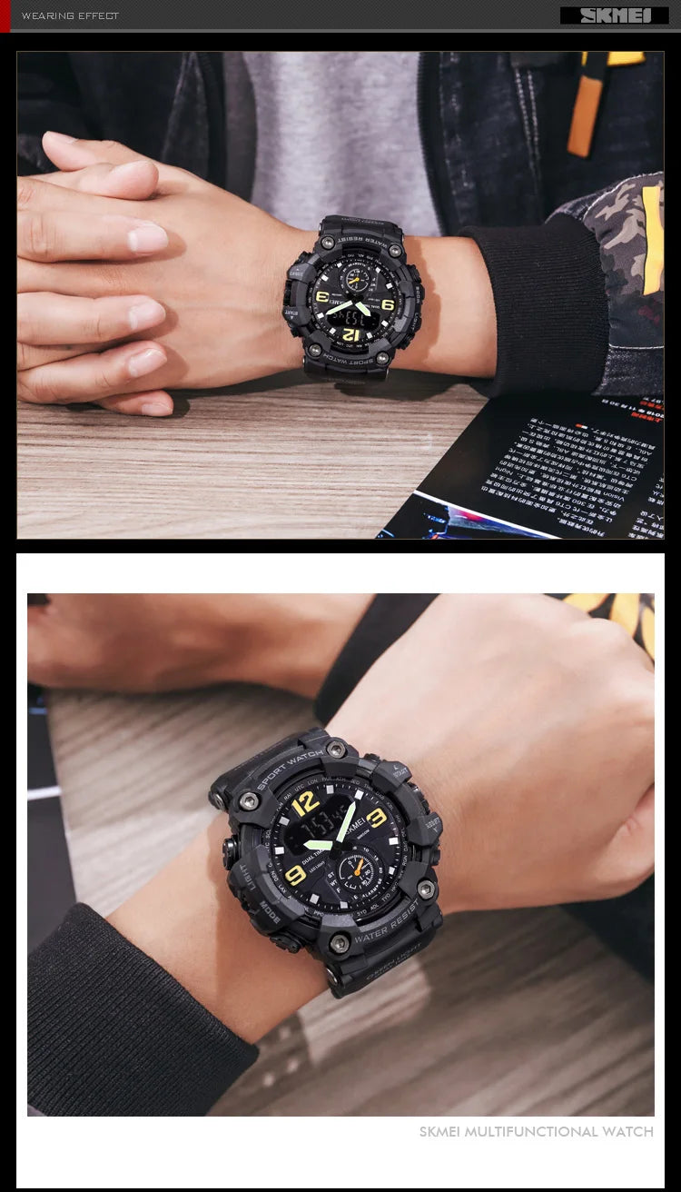 Skmei Dual Movement 3 Time Sport Wristwatch Mens Waterproof Electronic Watches Montre Homme Shockproof Digital Men Watch 1637