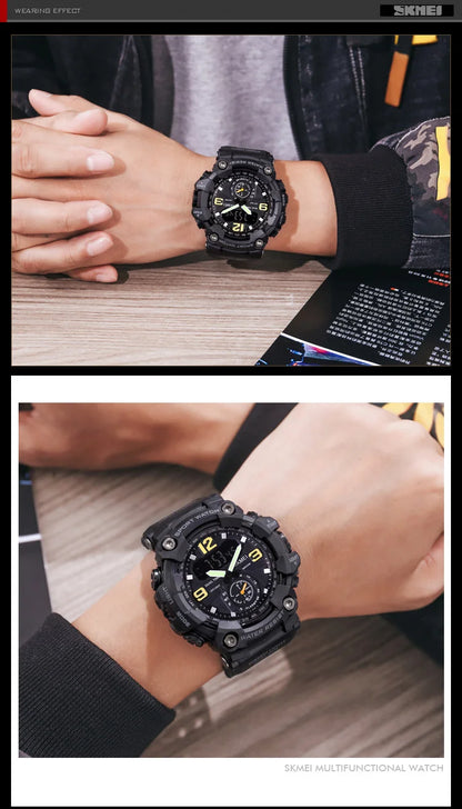 Skmei Dual Movement 3 Time Sport Wristwatch Mens Waterproof Electronic Watches Montre Homme Shockproof Digital Men Watch 1637