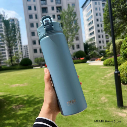 TYESO 600/750ML Stainless Steel Thermos with Straw, Car Sports Water Cup, Hot & Cold Insulated Mug