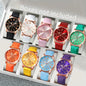 9-piece fashionable watch set, unisex quartz movement, round zinc alloy case, faux leather strap, none, mixed colors,