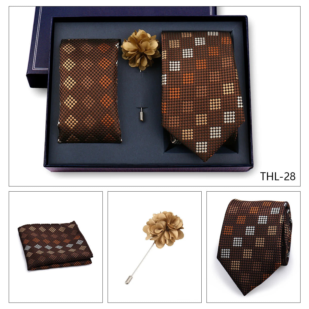 Elegant Ties For Men Classic Paisly Neck Tie Pocket Square Brooch Set With Gift Box Mens Business Wedding Suit Accessories