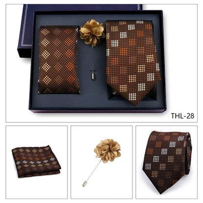 Elegant Ties For Men Classic Paisly Neck Tie Pocket Square Brooch Set With Gift Box Mens Business Wedding Suit Accessories