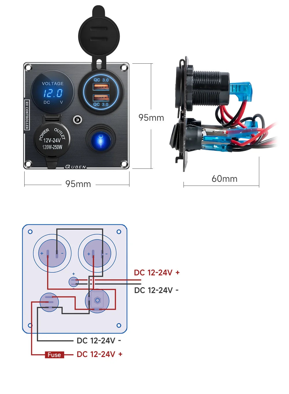 12v Usb Dual Car Cigarette Lighter Socket Charger Mobile Phone Power Waterproof Usb Port Adapter 5v Sockets Voltmeter Digital