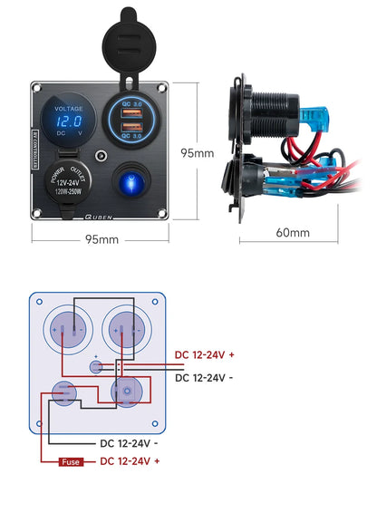 12v Usb Dual Car Cigarette Lighter Socket Charger Mobile Phone Power Waterproof Usb Port Adapter 5v Sockets Voltmeter Digital