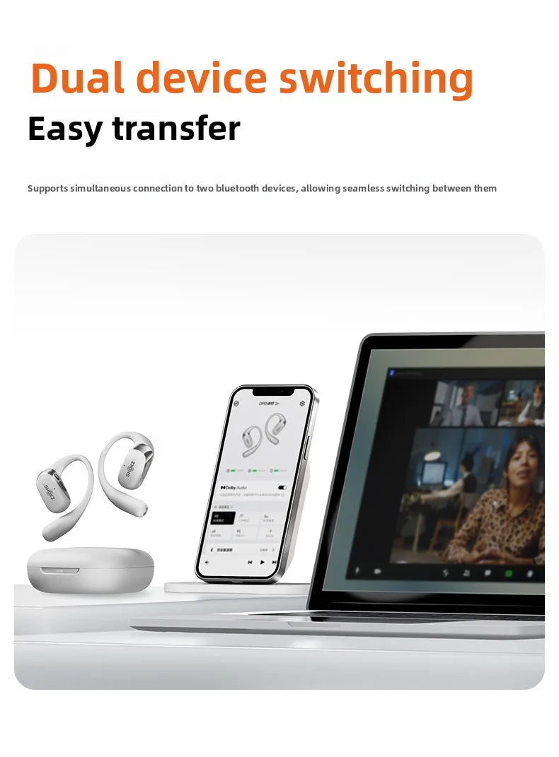 Shokz OpenFit 2+ T921 Open Hanging Ear Headsets Dolby Audio Wireless Bluetooth Earphones,DualBoost Technology AI Noise Reduction