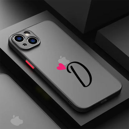 Initial Letter A-F Heart Phone Case For iPhone 17 16 15 11 12 14 13 Pro Max Mini X XS XR 7 8 Plus SE 16E Hard Transparent Cover
