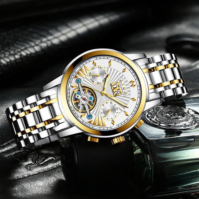 2026 LIGE Automatic Mechanical Wrist Watches For Men Top Brand Luxury Tourbillon Men Watch Fashion Business Waterproof Watch Men