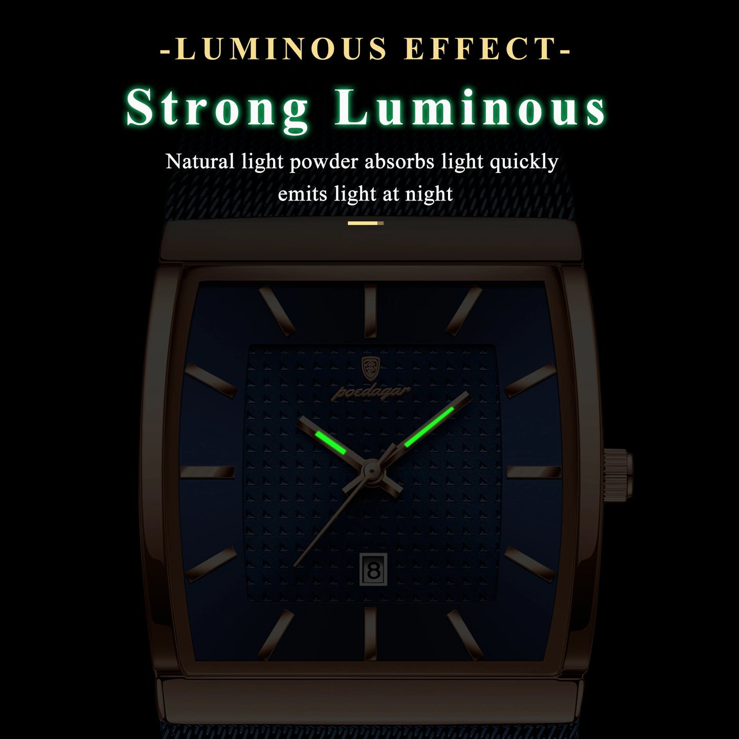 POEDAGAR Original Luxury Men's Wristwatch Stainless Steel Mesh Waterproof Luminous Date Man Watch Fashion Quartz Watches For Men