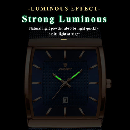 POEDAGAR Original Luxury Men's Wristwatch Stainless Steel Mesh Waterproof Luminous Date Man Watch Fashion Quartz Watches For Men