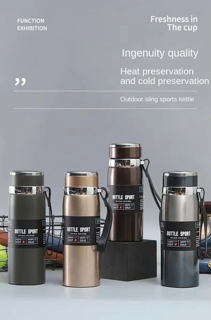 Portable 1L Stainless Steel Vacuum Flask, Insulated Water Thermos for Hot/Cold Coffee, Tea & Beverages