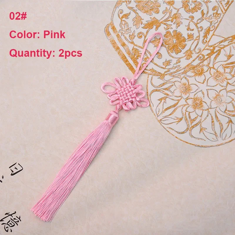 2Pcs Tassel Fringe Handmade Silk Floss Chinese Knot Tassel Bangs Flower Tassel for DIY Craft Door Car Handing Home Decor