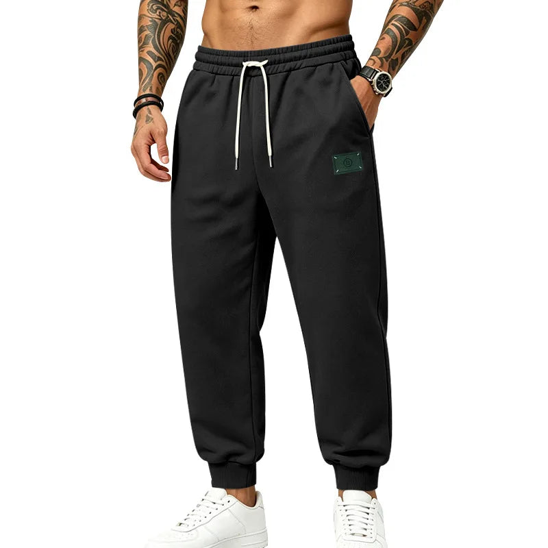 Men's Fleece Lined Jogger Pants, Autumn Winter Heavyweight Sweatpants, Drawstring Loose Fit Outdoor Sports Warm Trousers