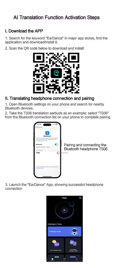 A80 Newest AI Translation Headphones Wireless Bluetooth 6.0 Earbuds 164 Languages Real-Time Translator Noise Cancelling