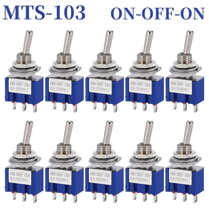 10PCS MTS-102 103 202 203 3Pins 6 Pins Mini Toggle Switch For Switching Lamp Light ON-OFF-ON /ON-ON Switch 6A 125VAC