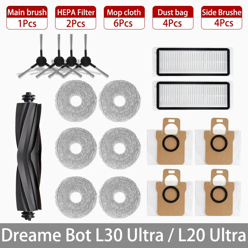 Dreame Bot L30 Ultra L20 Ultra Robot Vacuum Spare Parts Consumables Main Side Brush Hepa Filter Mop Cloth Dust Bag Accessories