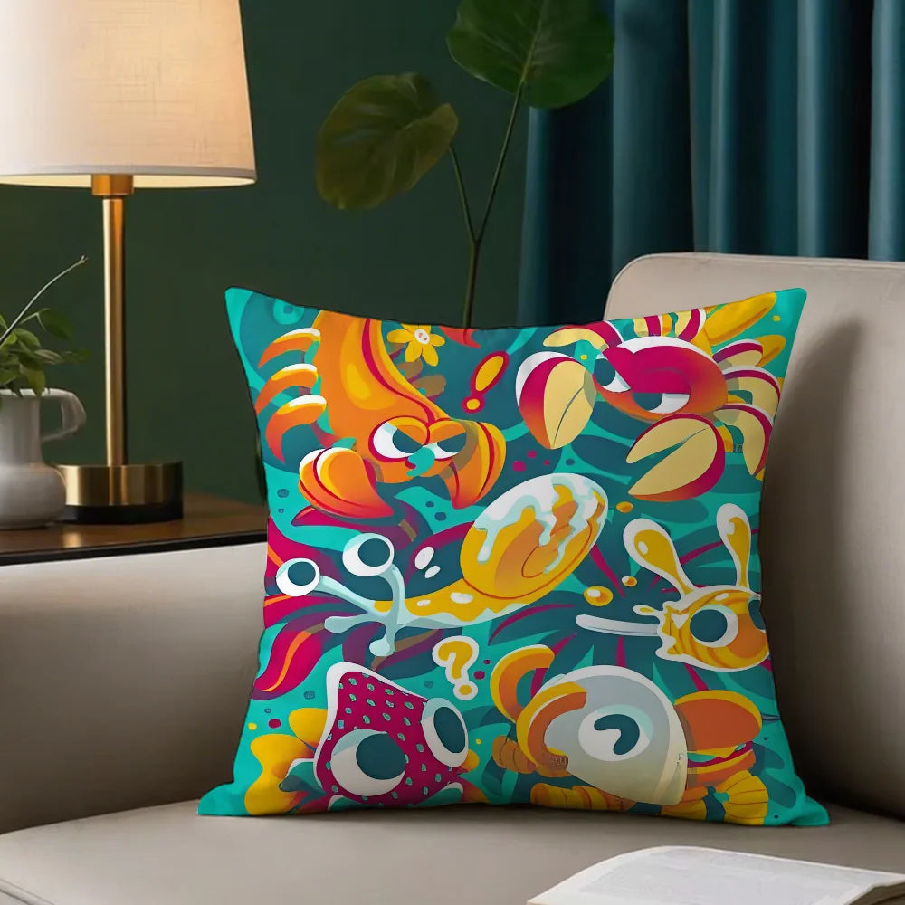 Cute Bugsnax Pillow Case Square Pillowcase Double-Sided Printing Short Plush Sofa Cushion Bedroom Cover