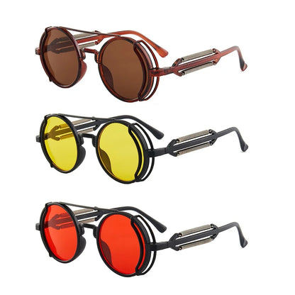 Klasyczne gotyckie okulary przeciwsłoneczne Steampunk Luksusowa marka Projektant Wysokiej jakości męskie i damskie retro okrągłe okulary przeciwsłoneczne z oprawką z PC