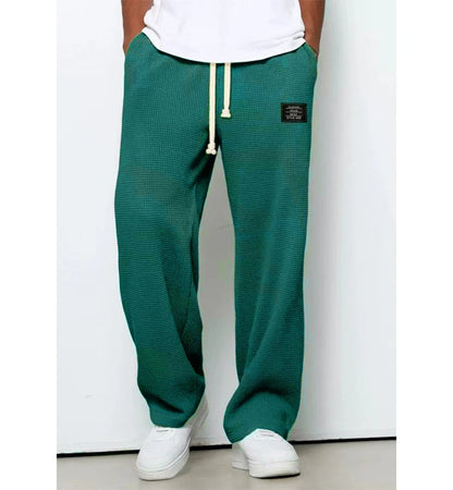 Men Waffle Knit Wide Leg Pants Elastic Drawstring Casual Trousers Loose Streetwear Workout Jogger PantsS-4XL