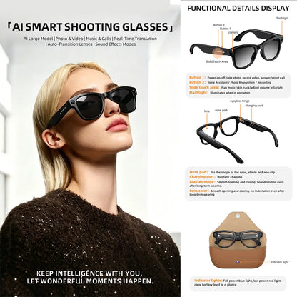 2026 New Smart Glasses Video Recording AI Dialogue Translation 800W HD Camera EIS Anti-Shake Shooting Smart Glasses Men Women