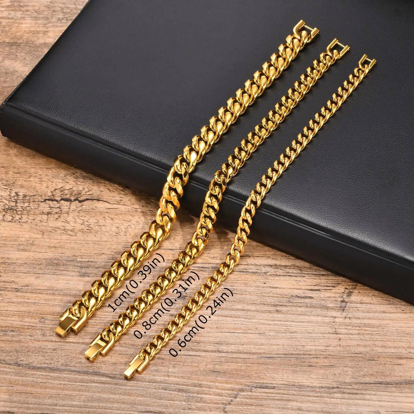 Gold Color Cuban Chain Bracelets for Men,6/8/10/12MM Stainless Steel Chain Link Wristband,Casual Hip Hop Male Jewelry Gift
