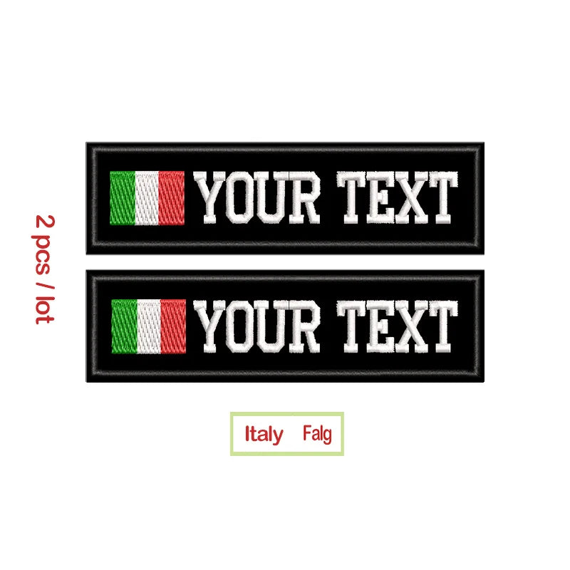 Custom Name Embroidery Patch Army Black Patches US Brazil France UK Country Flag Personalized For Jacket, Bag, Coat; 2 Pcs/ Lot
