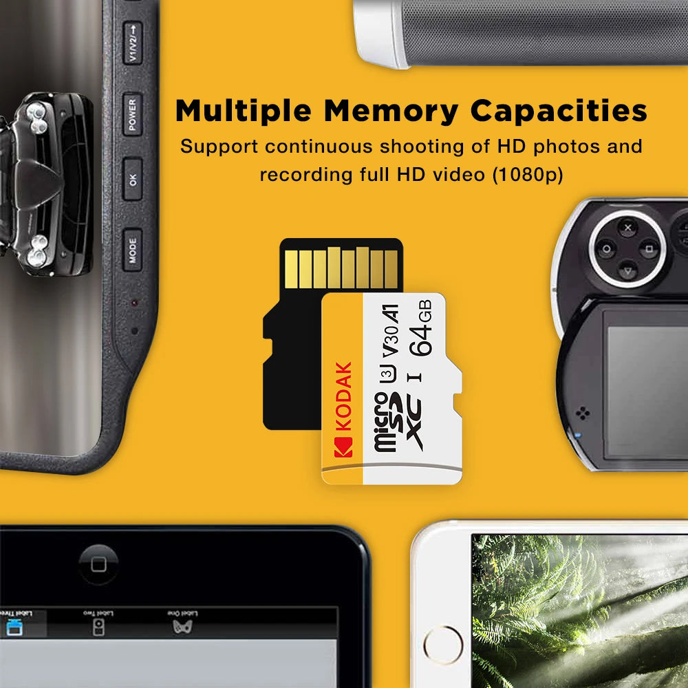 KODAK Micro SD Card 32GB 64GB 128GB Memori Memory Card C10 TF Micro SD SDXC U3 V30 4K For Phone Drone Camera