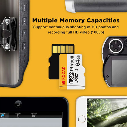 KODAK Micro SD Card 32GB 64GB 128GB Memori Memory Card C10 TF Micro SD SDXC U3 V30 4K For Phone Drone Camera