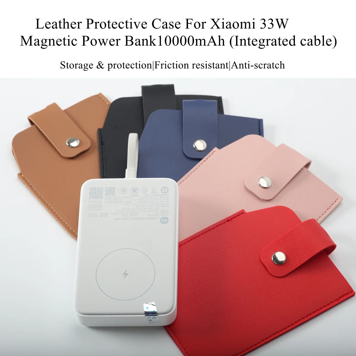 PU Leather Protective Case for Xiaomi 33W Magnetic Power Bank 10000mAh, Integrated Cable, Anti-Scratch Portable Storage Bag