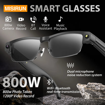 800W Pixel Camera Smart Glasses Photo Video Record BT Call Al Object Recognition Voice Assistant Translation Music Sunglasses
