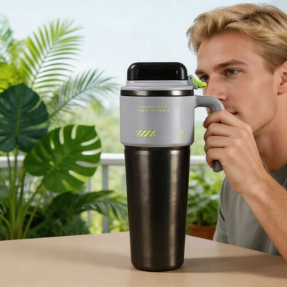 1L 304 Stainless Steel Vacuum Insulated Water Bottle One Touch Flip Lid Thermos Mug with Straw Handle for Car Travel Home Daily