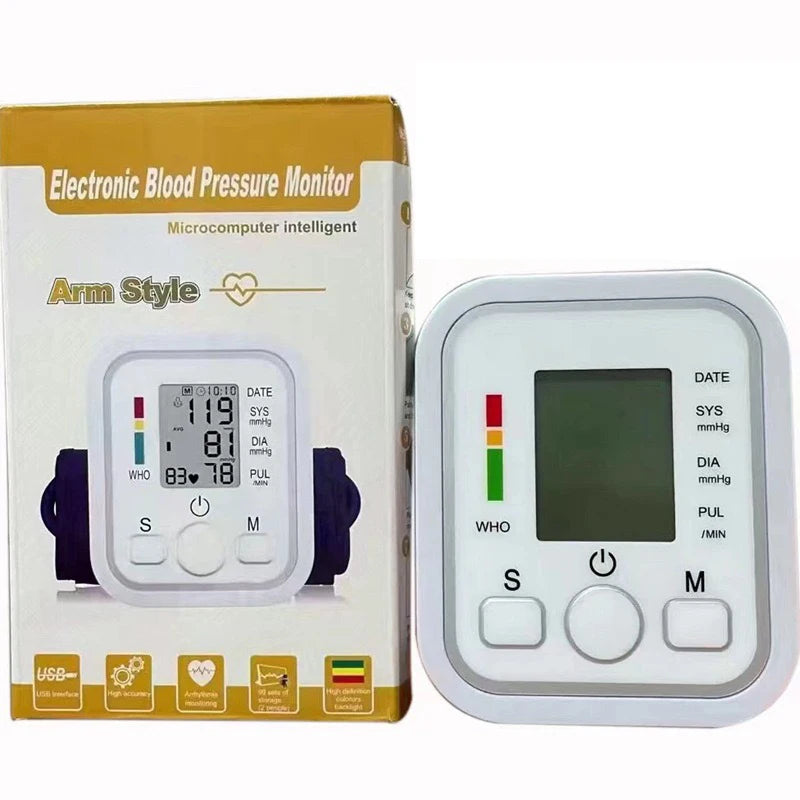Tensiometer Heart Rate Pulse Meter BP Monitor Healthy Digital Arm Blood Pressure Meter Cuff Medical Automatic Pressure Tonometer