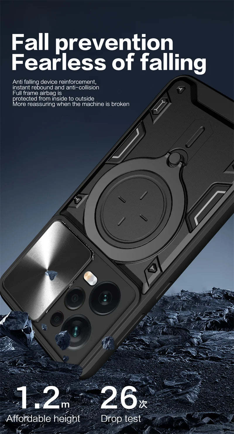 Armor Funda For Xiaomi Redmi Note 12 Pro 5G Case Slide Lens Protect Ring Stand Back Cover For Redmy Note12Pro Plus 12Pro 12S 12C