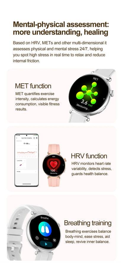 Smartwatch zdrowotny klasy pielęgniarskiej dla kobiet z ekranem AMOLED HD, wodoodpornością IP68, ciśnieniem krwi, połączeniami BT – modny zegarek dla kobiet