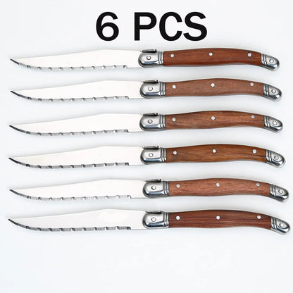 4/6/8P Serrated Steak Knives Set Dinner Knife Cutlery Imitation Steel Table Knife Sharp Handle Cutlery Knife Kitchen Tableware