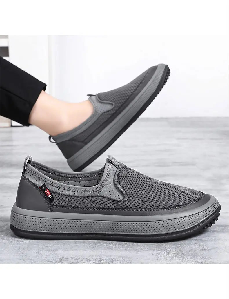 Mens Slip-On Breathable Mesh Casual Shoes Lightweight Soft Sole Versatile Loafers Walking Driving Summer Work Trendy Flat Shoes