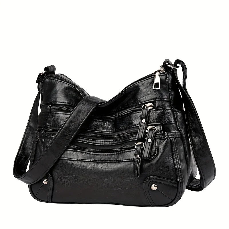 Stylish Multi Zipper Crossbody Bags, Soft Vegan Pu Leather Shoulder Bag, Women's Multi Pockets Handbag Purse for Women Daily Use