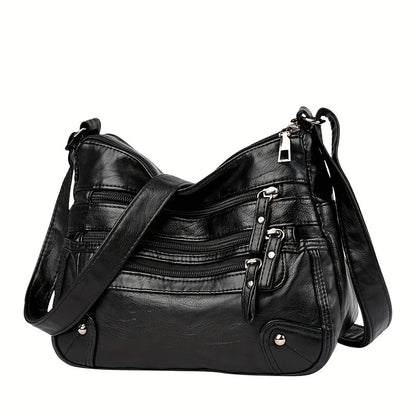 Stylish Multi Zipper Crossbody Bags, Soft Vegan Pu Leather Shoulder Bag, Women's Multi Pockets Handbag Purse for Women Daily Use