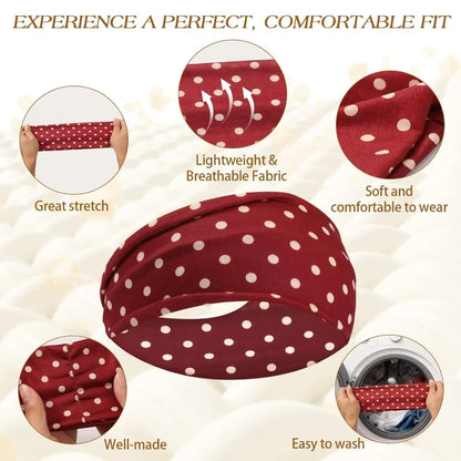 1-6Pack Polka Dot Headband for Women Non Slip Elastic Floral Hairbands Soft Fabric Hair Bands for Yoga Workouts Breathable