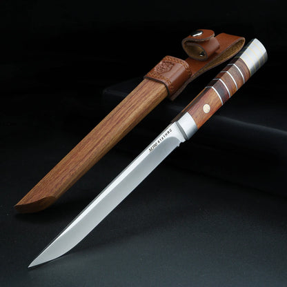 High-hardness stainless steel kitchen knife, professional fruit knife with leather sheath, ideal for cutting meat and cooking