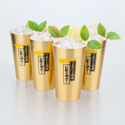 Japanese Style Aluminum Beer Mugs Set 450ml, Gold & Silver Reusable Drinking Mug for Beer Water Juice, Outdoor Camping Party
