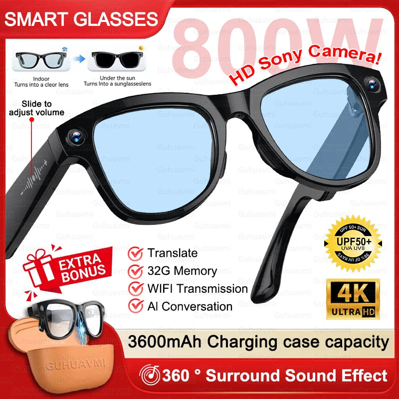 2026 Inteligentne Okulary AI M02 Ultra Kamera HD 1080P ChatGPT Etui ładujące 3600mAh Power Bank 32GB Tłumaczenie Muzyka Wideo Okulary Przeciwsłoneczne