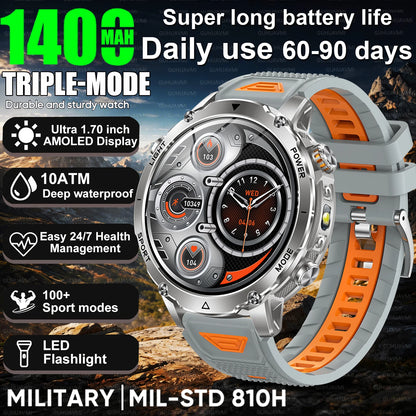 2026 Nowy Wojskowy CZOŁG Smartwatch Połączenia Bluetooth Wodoodporność 10ATM Bateria 1400mAh Monitorowanie Tętna Zegarek Sportowy Outdoor Męski